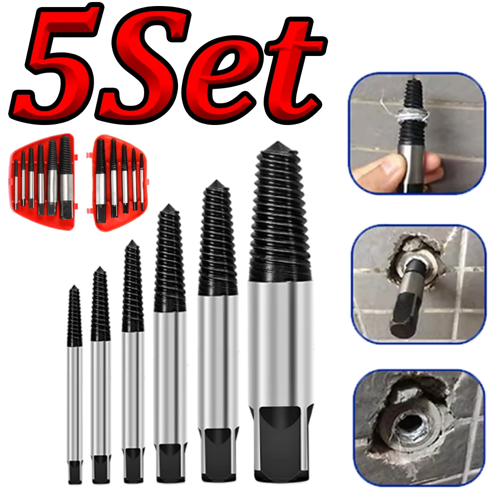 

1-5Set 5/6pcs Damaged Screwdriver Extractor Drill Bits Set Broken Bolt Remover Tool for Works on Wood and Machine Screws Out