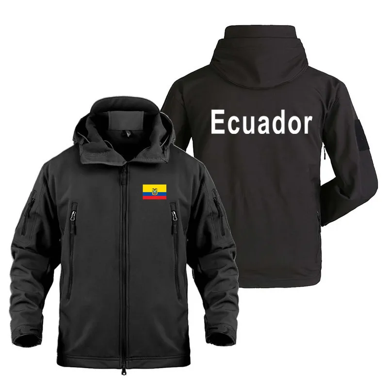 

New Ecuador Print Sharkskin Soft Shell Hooded Jacket Windproof Camping Hiking Hunting Jacket Stretch Fleece Sportswear