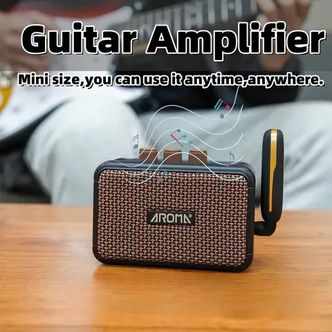 Aroma AG-04 Guitar Amplifier 5W Output Dual Speaker w/BT Wireless /Rechargeable Battery/Headphone Aux Jack Guitar Amp