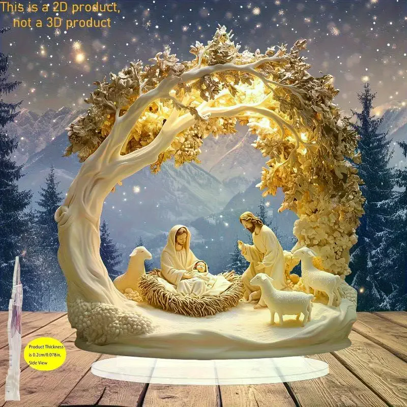 Acrylic Flat Plate Desktop Decoration - Family Statue Jesus Tree of Life Newborn Ornaments for Home Decor