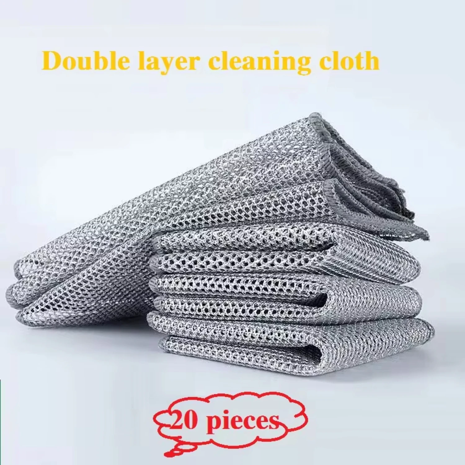 20pcs Thickened Steel Wire Cleaning Cloth Non-Scratch Double-layer Iron Microfiber Mesh Dishrag Washing Pot Rags  Towel