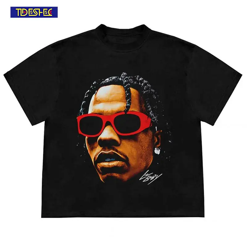 

Men Harajuku Short Sleeve Tee Shirts Streetwear Hip Hop Vintage Male Portrait Graphic Print Tshirt Distressed Oversized T-Shirt