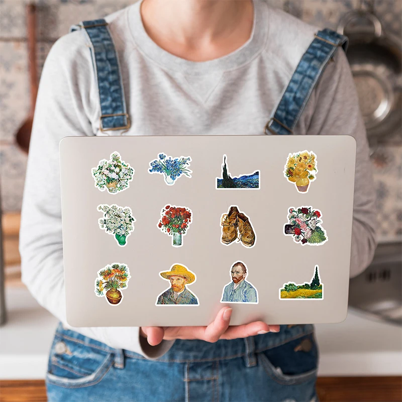 50 قطعة النفط اللوحة فان جوخ الفن الكتابة على الجدران ملصقات DIY بها بنفسك الديكور القرطاسية الدراجة المحمول سيارة مقاوم للماء خمر الشارات الاطفال اللعب