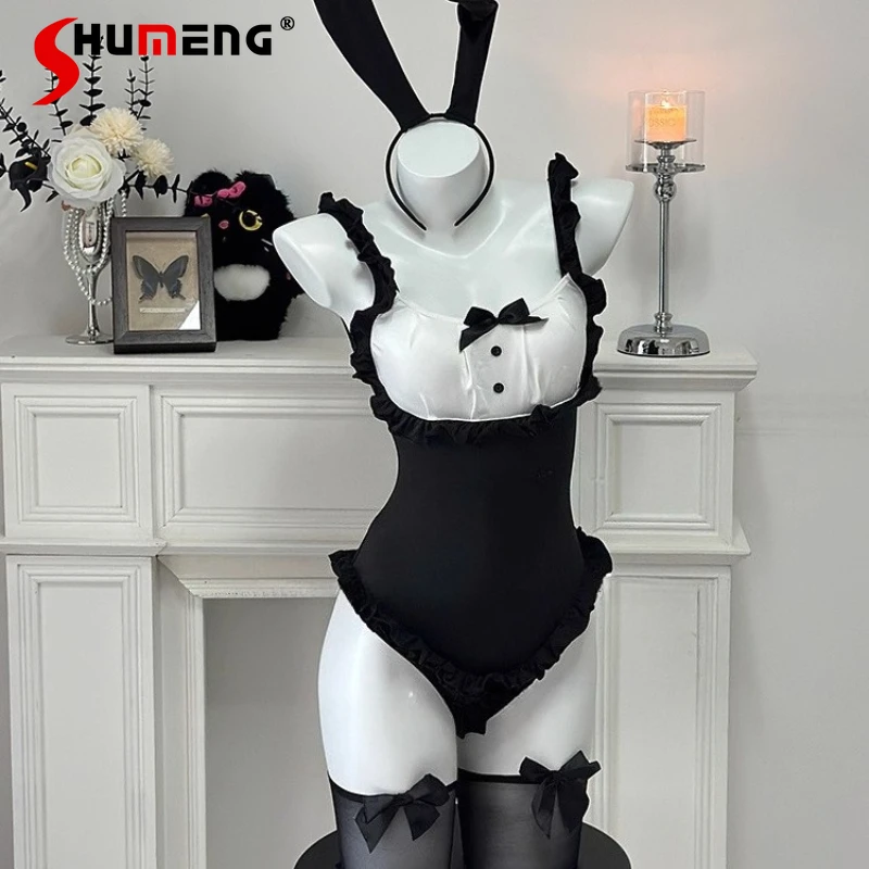 

Сексуальное стильное нижнее белье для девочек, униформа, комбинезоны Pure Desire с бантом, комплект комбинезонов для горничной, женское черно-белое нижнее белье с бантом, боди