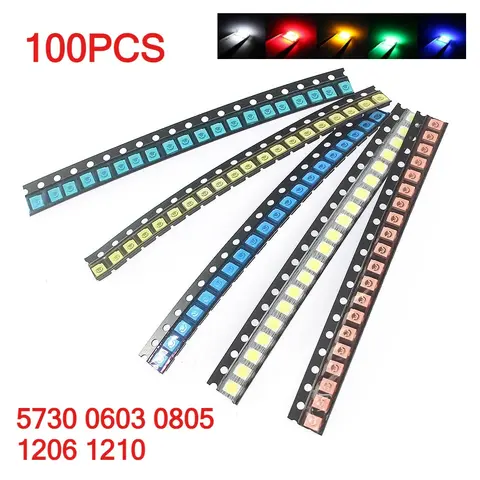 5 colores X 20 piezas Kit LED SMD 1206 0603 0805 1210 5730 diodo emisor de luz rojo blanco amarillo verde azul DIY Kit surtido 100 Uds