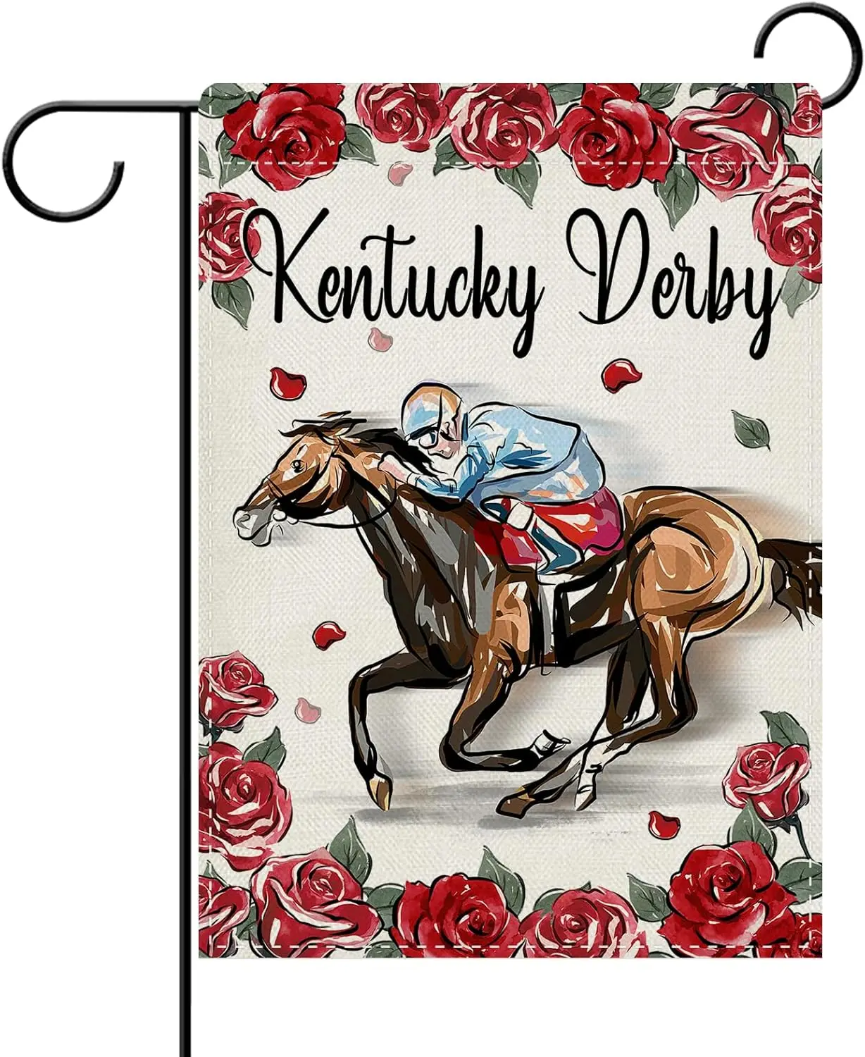 Dyrenson Kentucky Decorative Garden Flag, Derby Horse Racing Run for Rose Yard Outside Home Decorations, Jockey Churchill Do zzo
