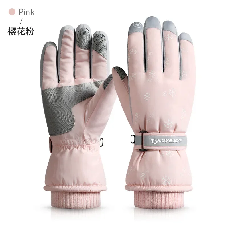 Luvas de esqui feminino à prova de vento, impermeáveis, antiderrapantes, tela sensível ao toque, velo, ao ar livre, snowboard, ciclismo, quente, inverno, novo