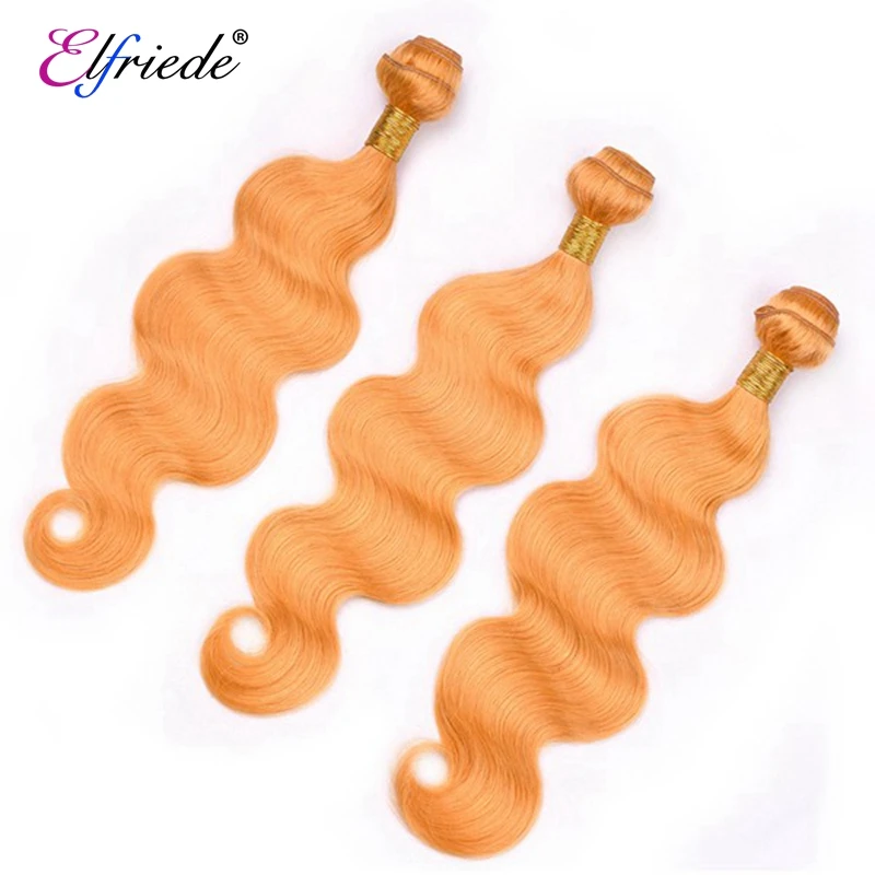 Elfriede Body Wave Orange Remy Human Hair Bundles 100% Human Hair Extensions Colored 3/4 Bundles Deals Human Hair Sew In Wefts