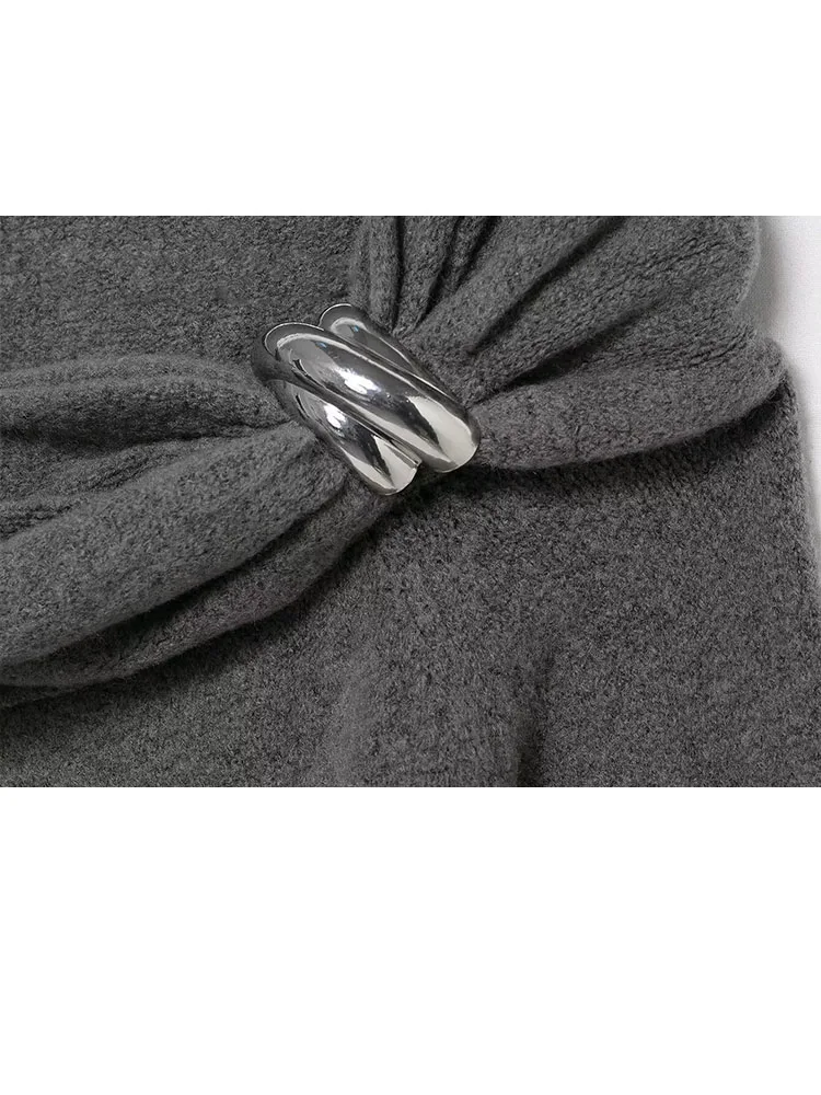 Damski sweter na jesień, casualowy, z długim rękawem, dekolt typu slash neck, dzianinowy, modny, jednolity kolor, streetwearowy top.