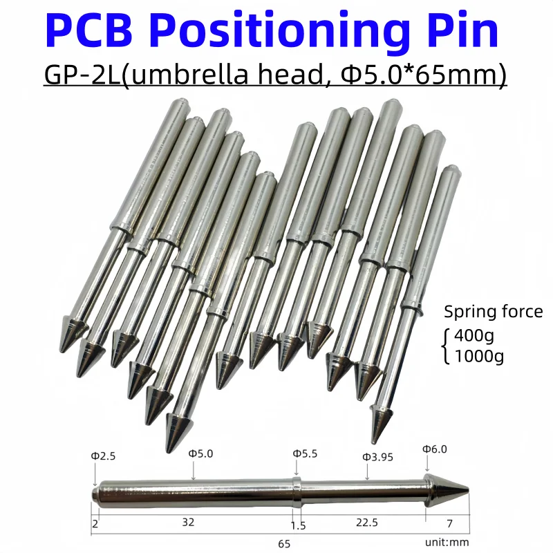 

10/50PCS GP-2L Umbrella Head Light Board PCB Positioning Pin 65mm Dia 5.0mm Probe Iron Column Spring PCB Fixture Test Tool Dowel
