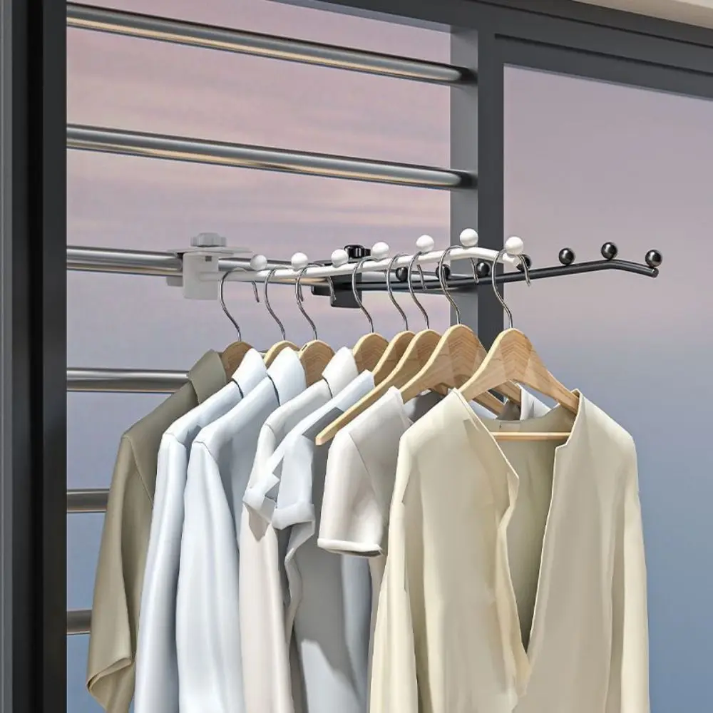 

Portable Iron Wall Mount Clothes Hanger Adjustable Space Saving Clothes Drying Rack Black/White Closet Organizer Balcony