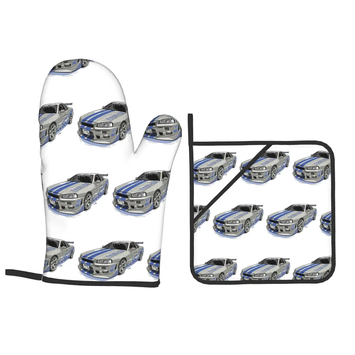 Fast And Furious Skyline Oven Mitts and Pot Holder Sets of 4 for Baking Kitchen Cooking Grilling Resistant Non-Slip Gloves