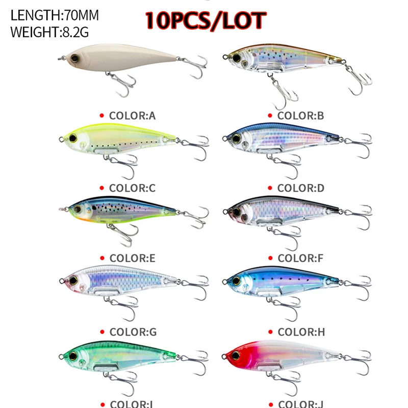 

10pcs Pencil Fishing Set 70mm 8.2g Sinking Stickbait Seabass Trout Pike Bait Isca Artificial Fishing Tackle 9060