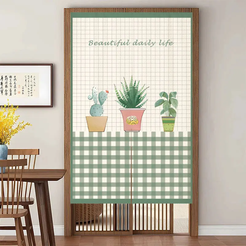 ستارة تقسيم الحمام والمطبخ وغرفة النوم بنمط الرسوم المتحركة اللطيفة الطازجة ستارة شبه مرفقة من قماش الكتان بدون حفر #1