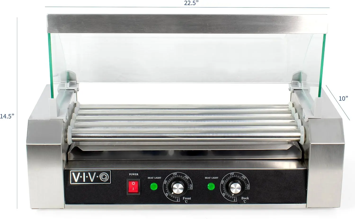 Electric 12 Hot Dog 5 Roller Grill Warmer, Stainless Steel, Commercial and Household 750W Machine with Cover, HOTDG-V205