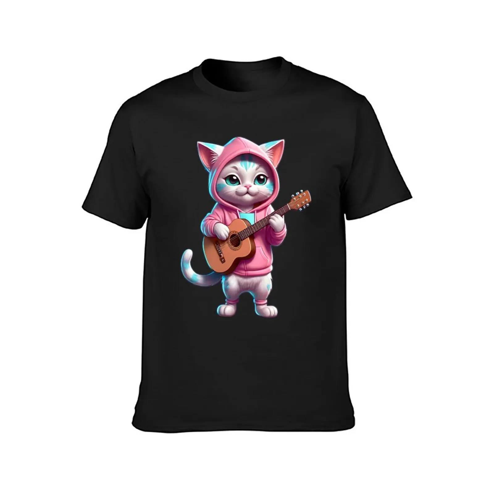 Purrfectly Pink: Feline Melodies with Guitar Serenade Cat on the instrument T-Shirt summer top mens workout shirts