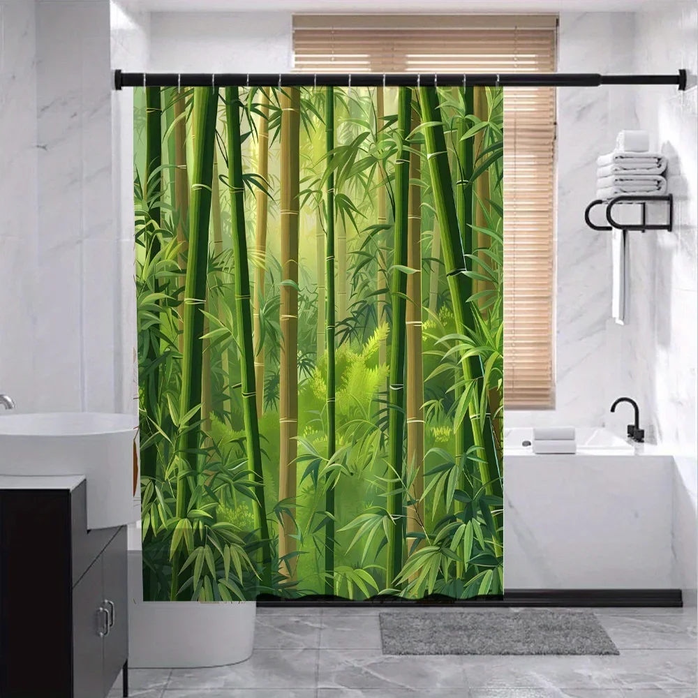 Serene Bamboo Forest Bath Curtain - Lush Greenery & Calming Design, Waterproof Home Decor Adds Zen to Your Bathroom