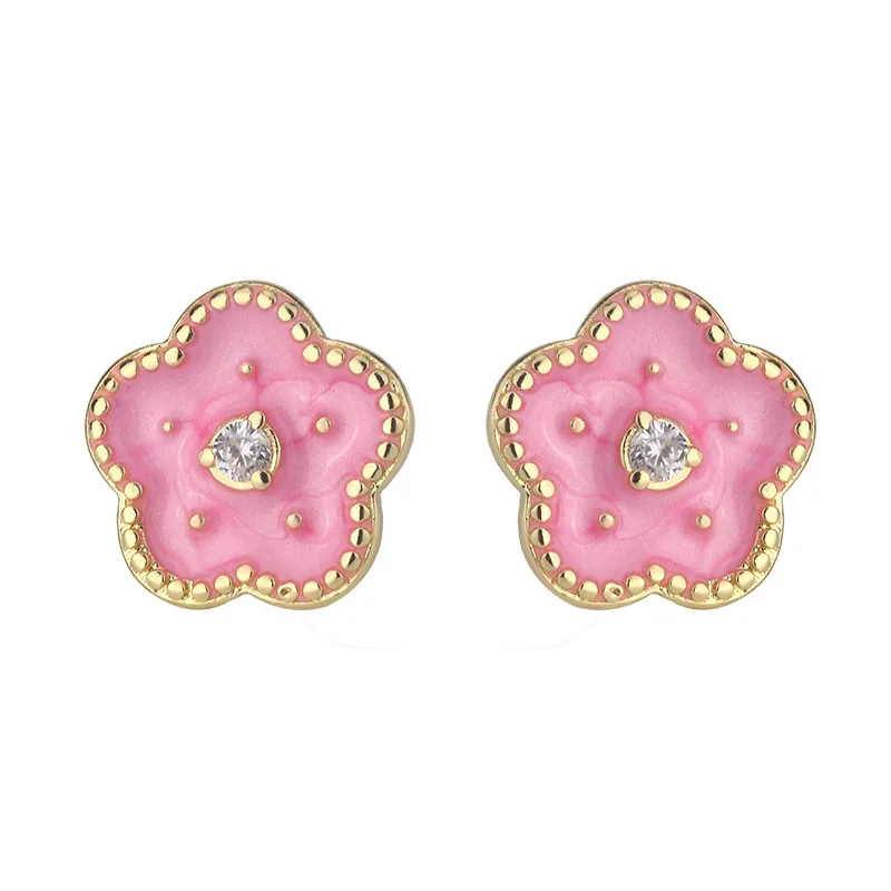 Uini Tail best selling new 925 sterling silver pink peach blossom enamel earrings are fashionable sweet cute exquisite jewelry