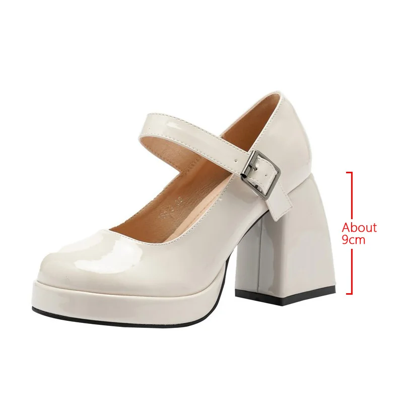 mary jane heels Women 2024 Hot sale Pu Leather Ankle Buckle High Heels Platform shoes Woman Thick Heeled Goth white Pumps