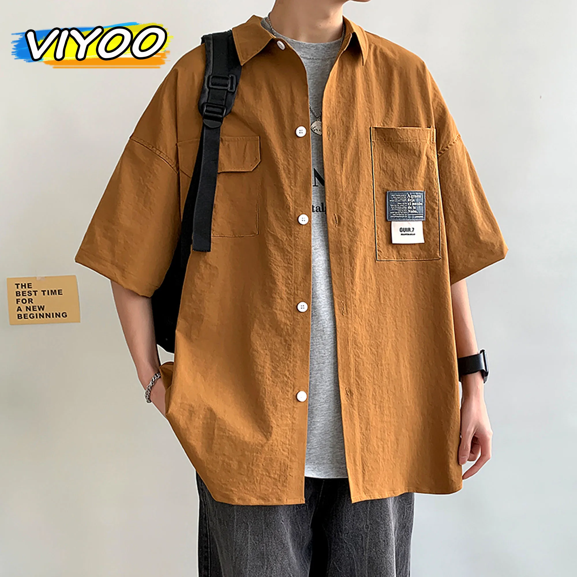 Summer Men\'s 5XL Oversized Short Sleeve Shirts Japanese Casual Lapel Blouses Tops High Street Multi-pocket Shirt Men Camisas