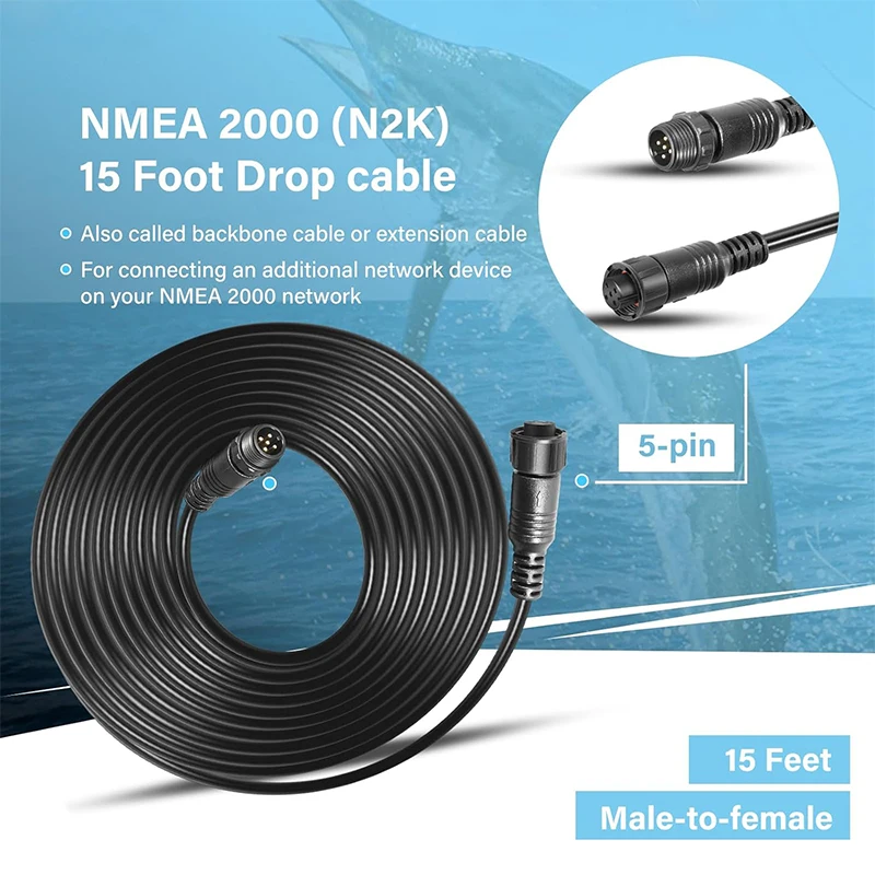 Cable de Extensión NMEA 2000 (N2K) de 15 Pies, Cable de Conexión Principal para Redes Lowrance, Simrad, B&G, Navico y Garmin, IP67