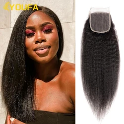 YOUFA Kinky Straight Lace Closure With Baby Hair 100% Human Hair Closures Bouncy Coarse Yaki 4x4 Lace Closure For Black Women