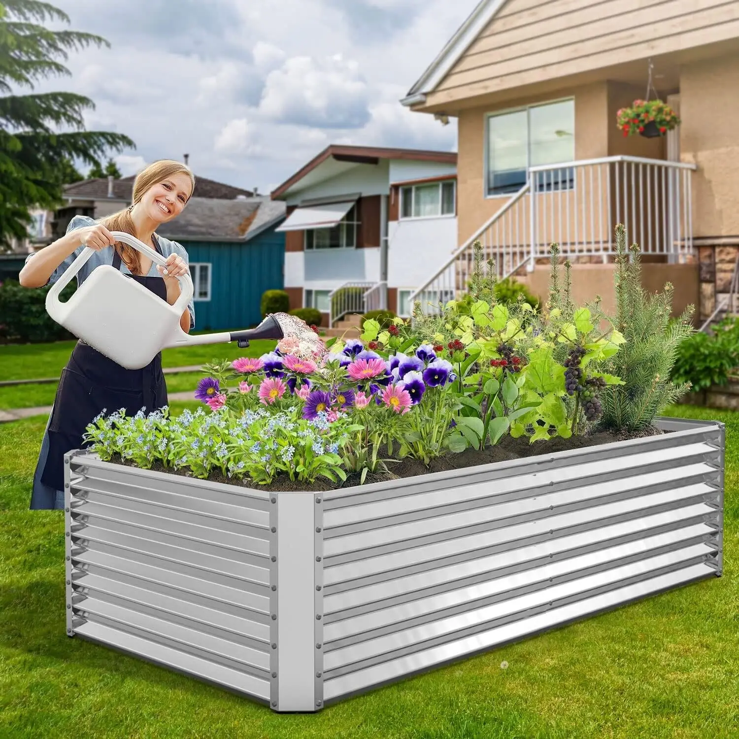 

71x36x24 Galvanized Raised Garden Bed Patio Planter Box for Flowers Herbs Fruits