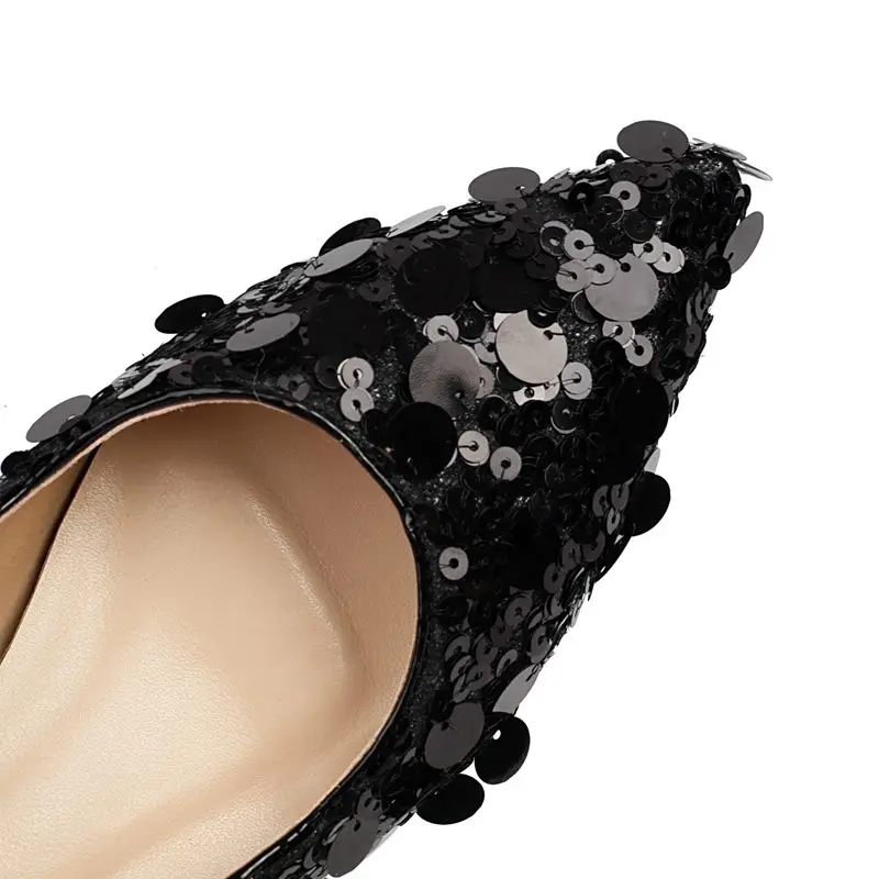 Girseaby design feminino bombas de pele carneiro apontou dedo do pé salto pequeno 4cm deslizamento em lantejoulas tamanho grande 41 42 43 moda sapatos diários macios