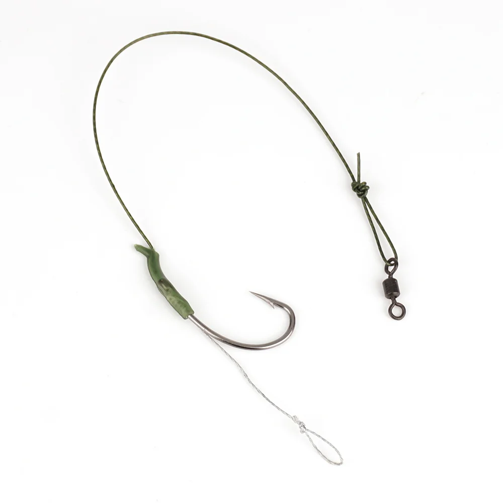 Hirisi TS108 6-teiliges Karpfenangel-Haarrig-Set, vorgebundener Haken mit beschichteter Schnur, Widerhaken, Anti-Tangle-Karpfenangel-Endgerät – Detail 5