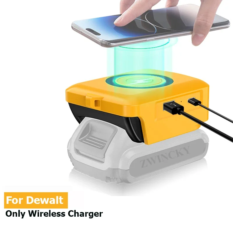 Cordless Wireless Charging for Cell Phones Compatible with Dewalt 18V Lithium Battery USB Charger Adapter for Samsung Android