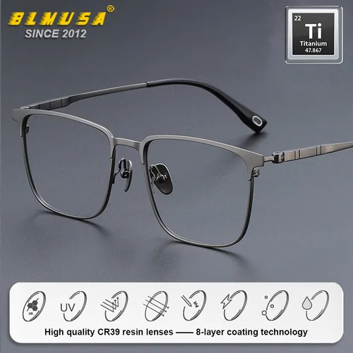 Imagen 2 del producto BLMUSA (L) gafas graduadas de lectura cuadradas de titanio para negocios, gafas fotocromáticas progresivas para miopía con luz azul para hombres
