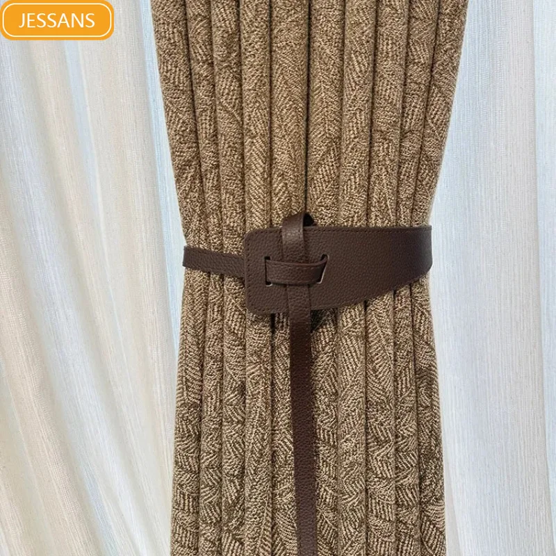 New Retro Milk Tea Coffee Color Wheat Ear Jacquard Chenille Curtains Floor To Ceiling Living Room Bedroom Partition Curtains