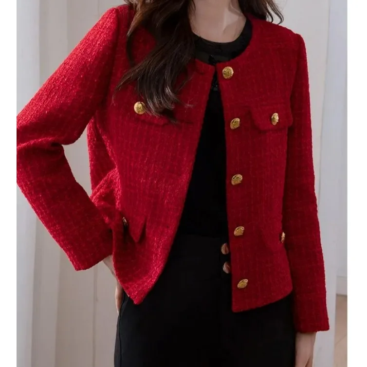 Elegant Red Quilted Short Coat for Women Lucky Year Miniature Fashion Style Slimming Design Autumn Winter New Arrival Ladies'...