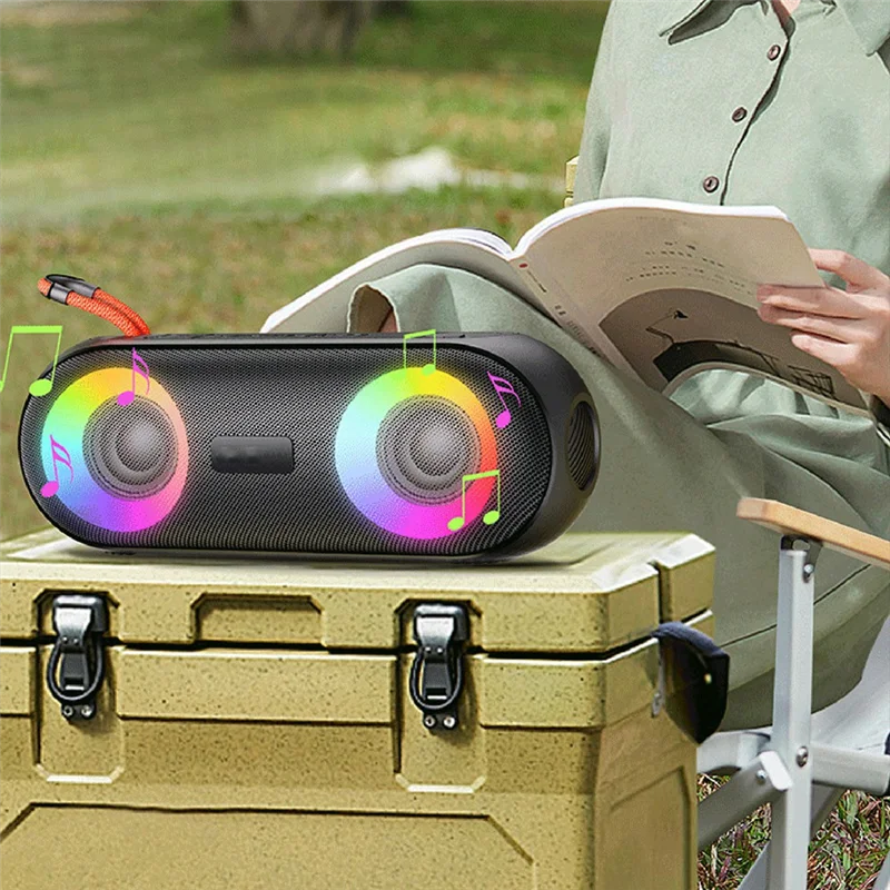 Bluetooth Speaker Subwoofer Sound Box With Waterproof LED Light Function Portable  Black Plastic For Office Outdoor Home Player