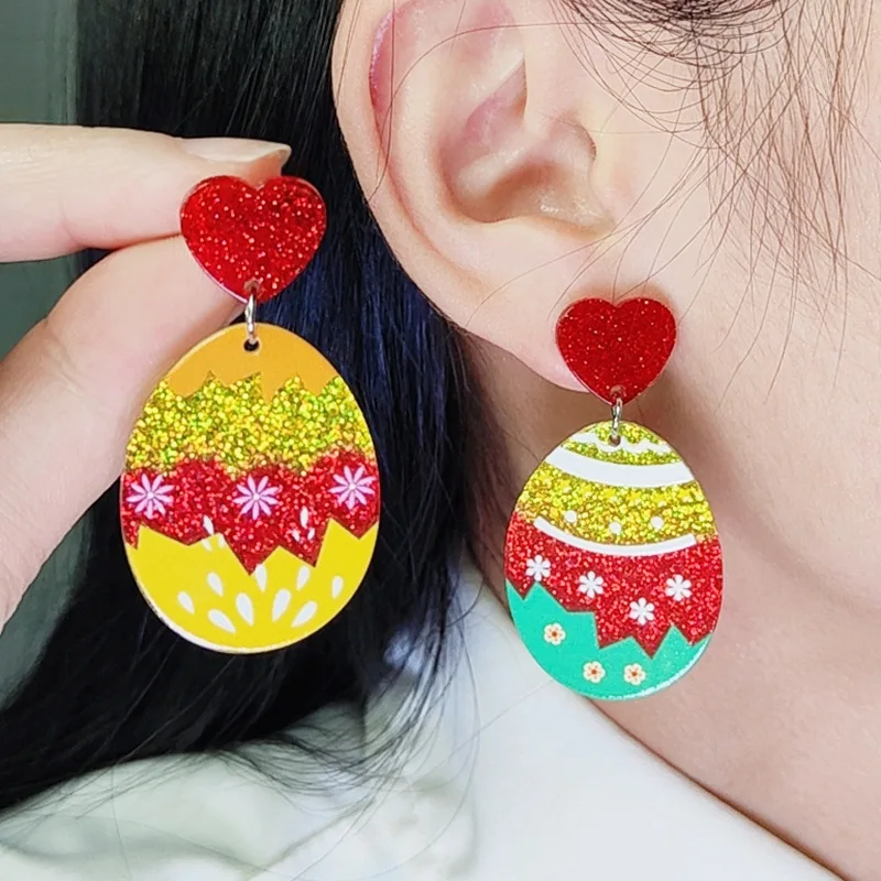 Christmas Easter Egg Earrings Ornament Women's Personality Simple Floral Bunny Acrylic Stud Earrings yellow flower earrings