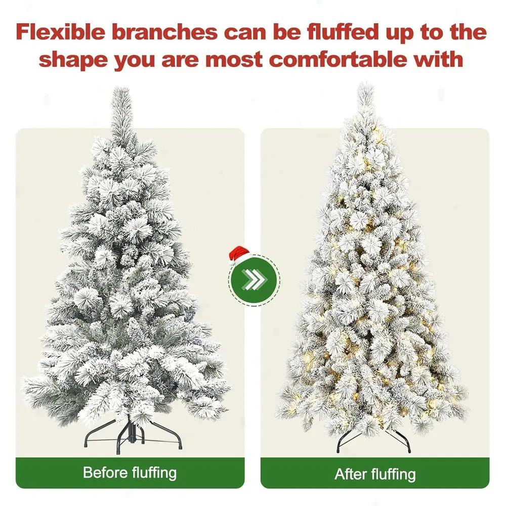 شجرة عيد الميلاد المتدفقة بالثلج بطول 6 أقدام مع 350 مصباح LED، و752 نصائح فرعية، وحامل معدني لسهولة التجميع للديكور الداخلي
