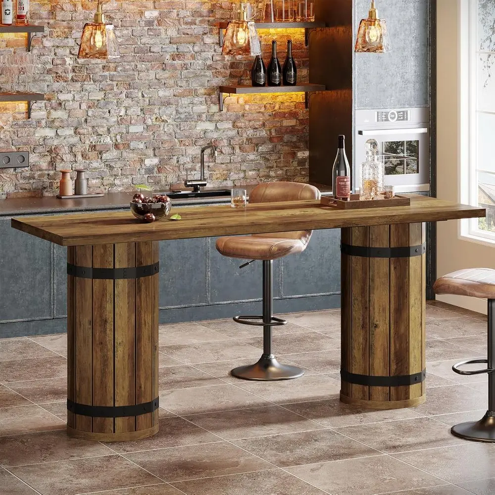 

70.9 Rectangular Counter Height Bar Table, Industrial Style Pub Table for Home, Living Room, Small Bars