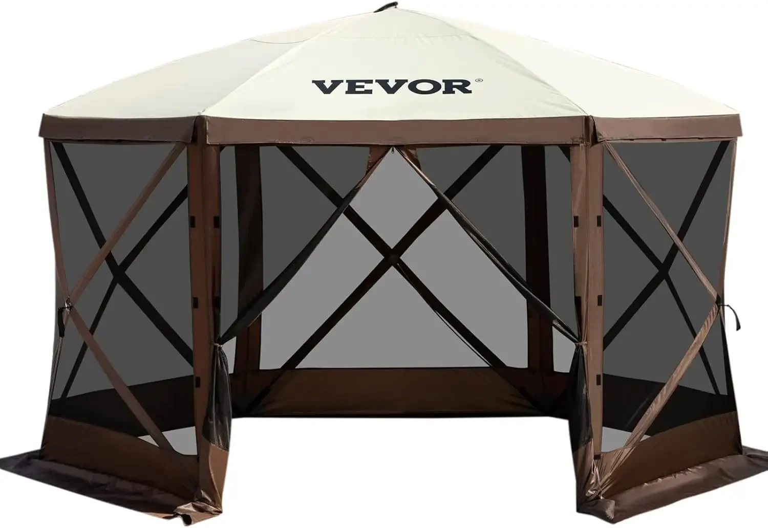 Camping Gazebo Screen Tent, 12 * 12ft, 6 Sided Pop-up Canopy Shelter Tent with Mesh Windows, Portable Carry Bag