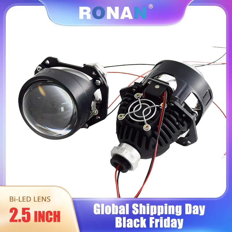 Ronan 40W 2.5'' Bi-Led Lens for H1 H4 H7 9005/9006 Socket Car Headlight Retrofit Upgrade Full Kit with LED Shrouds White Yellow