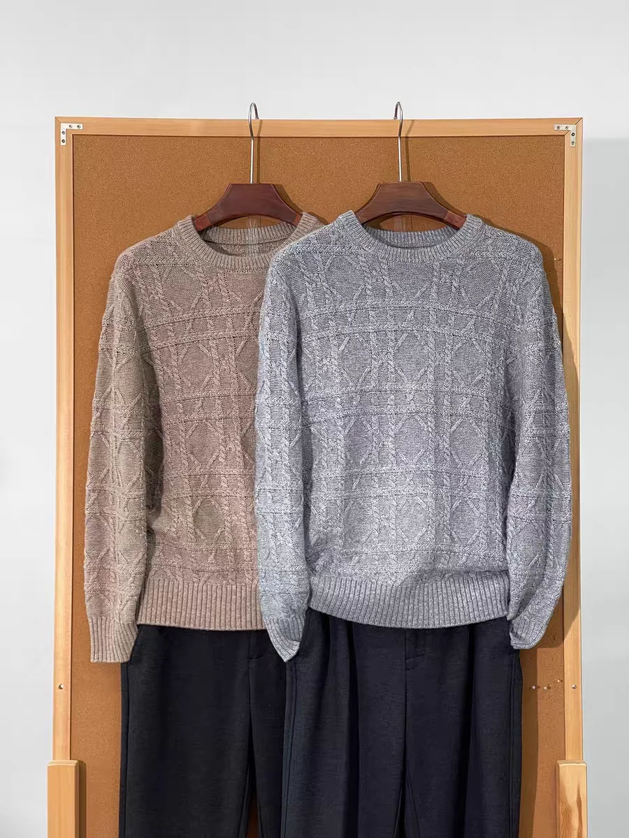 

Мужской вязаный свитер, повседневный осенне-зимний модный свободный крой, круглый, с вышивкой из смеси шерсти, удобный, дышащий