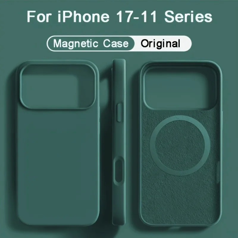 Funda de silicona líquida magnética para Magsafe para iPhone 17 16 15 14 13 Pro Max 17Pro Air 16Pro, cubierta suave con carga inalámbrica 5