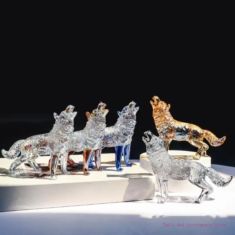 CRISTALES CABÍAS CRISTALES Glass Wolf Figurine Aullidos escultura animales C7AC