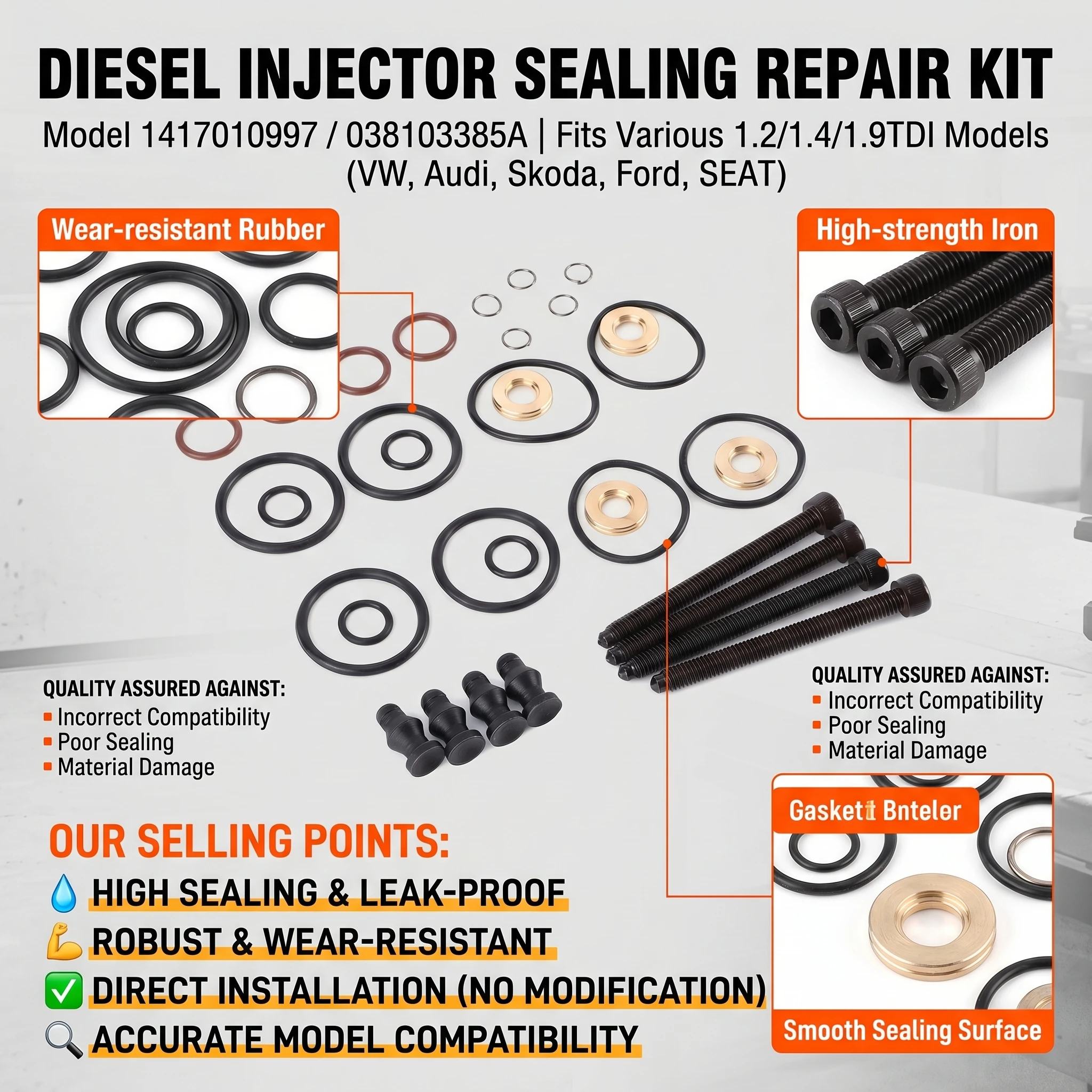 Fuel Injector Seal Repair Kit Injector Bolts 1417010997 038103385A For Audi VW Ford Seat Skoda 1.2 1.4 1.9 TDI Auto Engine Parts view 6