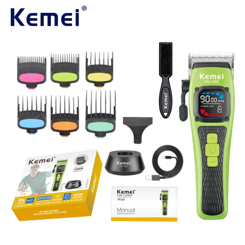 Kemei Professional Barber Hair Clipper Cordless Rechargeable Electric Hair Trimmer Men Hair Cutting Machine Grooming Kit 9000rpm