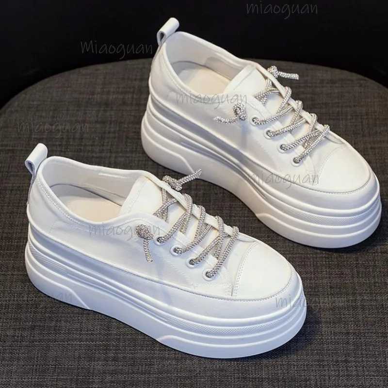 

Women's Mesh Platform Sneakers Rhinestone Drawstring Lace Up Thick Sole Breathable Female Outdoor Fashion Wedge Walking Shoes