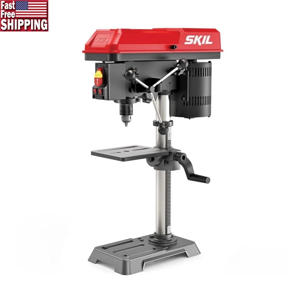 

10 Inch Corded Electric Drill Press 6.2 Amp Laser Alignment LED Light Adjustable Depth Stop 5 Speed System Tilting Surface