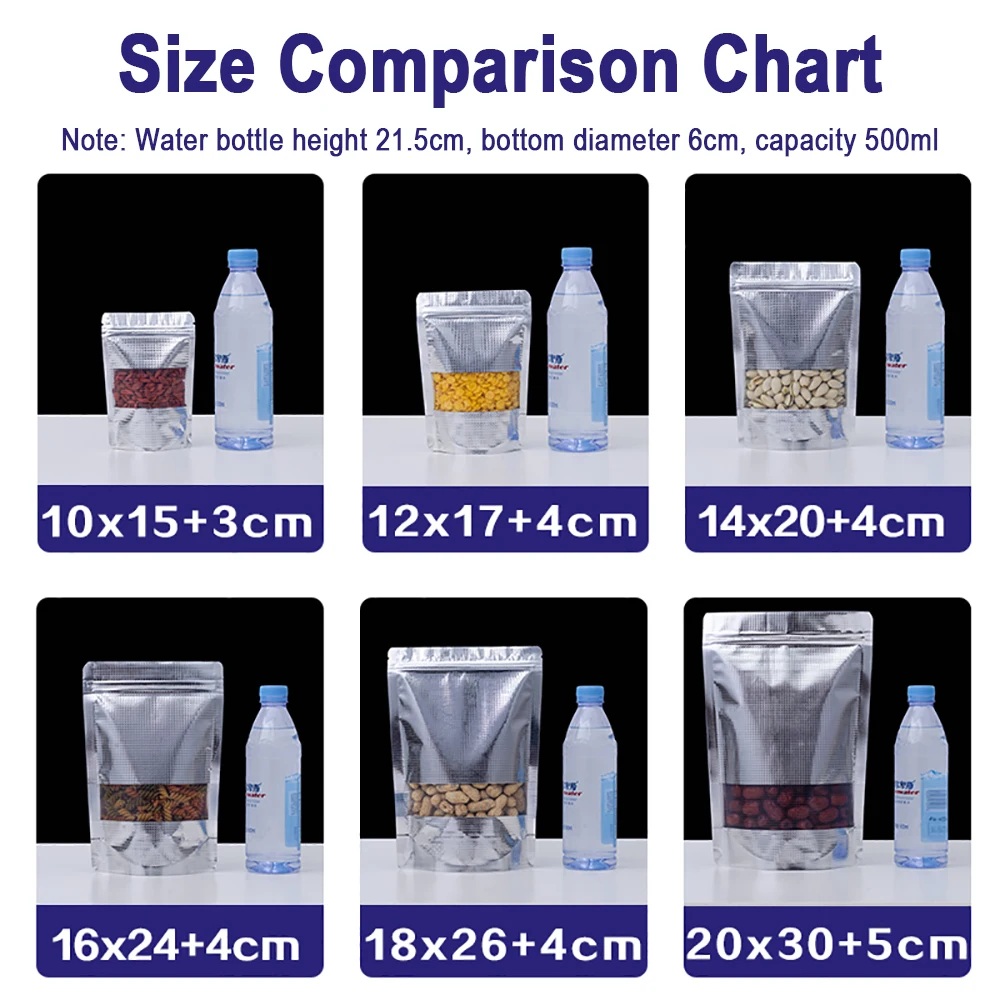 100 قطعة الفضة تنقش نافذة كيس بلاستيكي ذاتي الغلق الجوز وجبة خفيفة الفشار المنظم الوقوف الأغلاق الحرارة ختم البلاستيك مايلر حقيبة التخزين #5