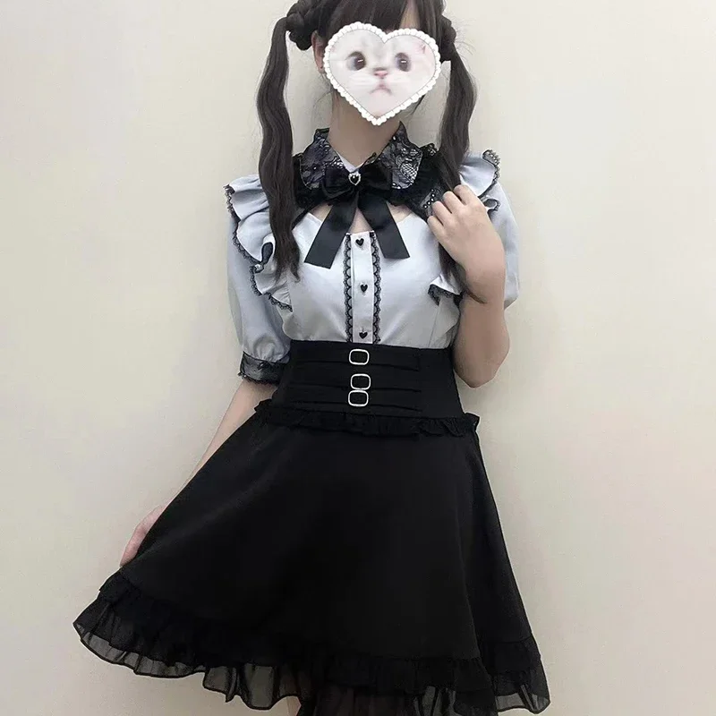 Kawaii Women Shirts Jirai Kei Lolita Y2K Cute Japanese Style Blouse Elegant Long Sleeve Sweet Tops Casual Aesthetic Shirt 2024