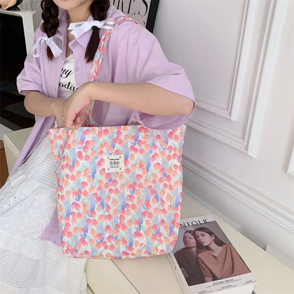 New Style Fashion Cotton Fabric Shoulder Bag for Women Vintage Floral Handbag Large Casual Capacity Shopper Tote Bags