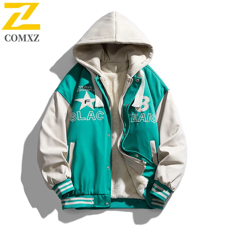 

Мужская куртка Осень Зима Новая модная универсальная искусственная двухсекционная плюшевая толстая антихолодная теплая куртка с капюшоном Уличное повседневное бейсбольное пальто